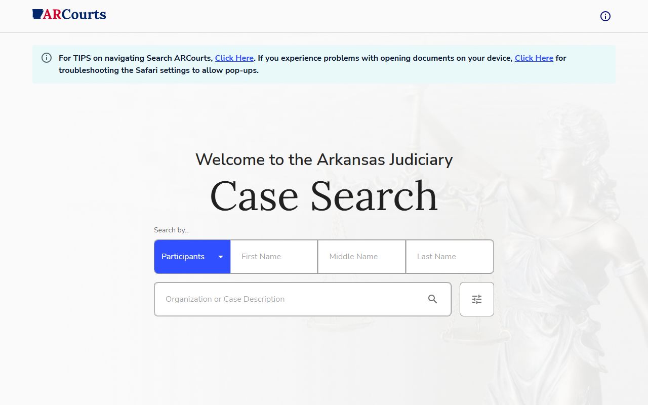 Search ARCourts portal for Lonoke County court records after arrest